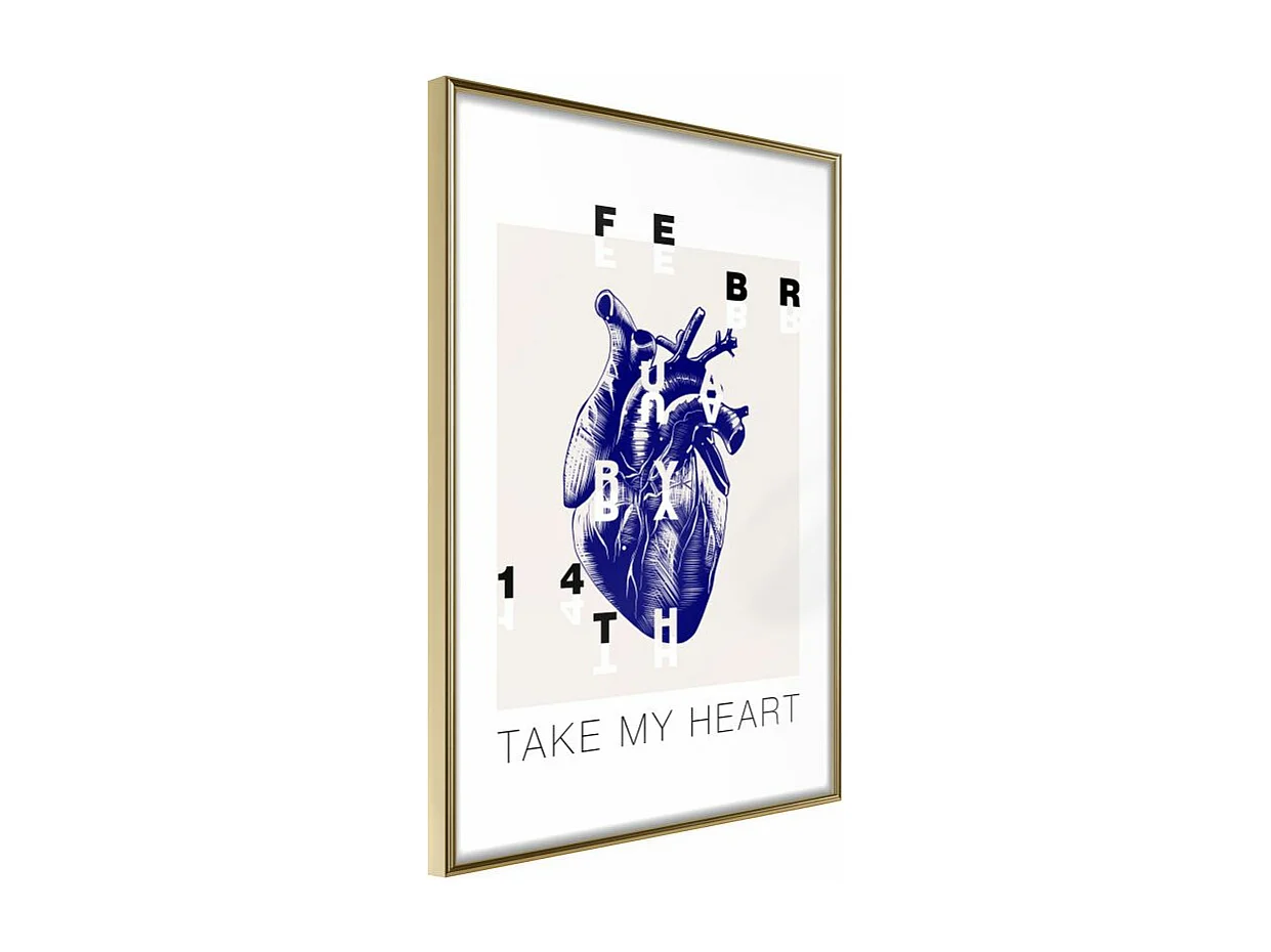 Affiche Murale Encadrée "Valentine's Day" 30 x 42 cm Or