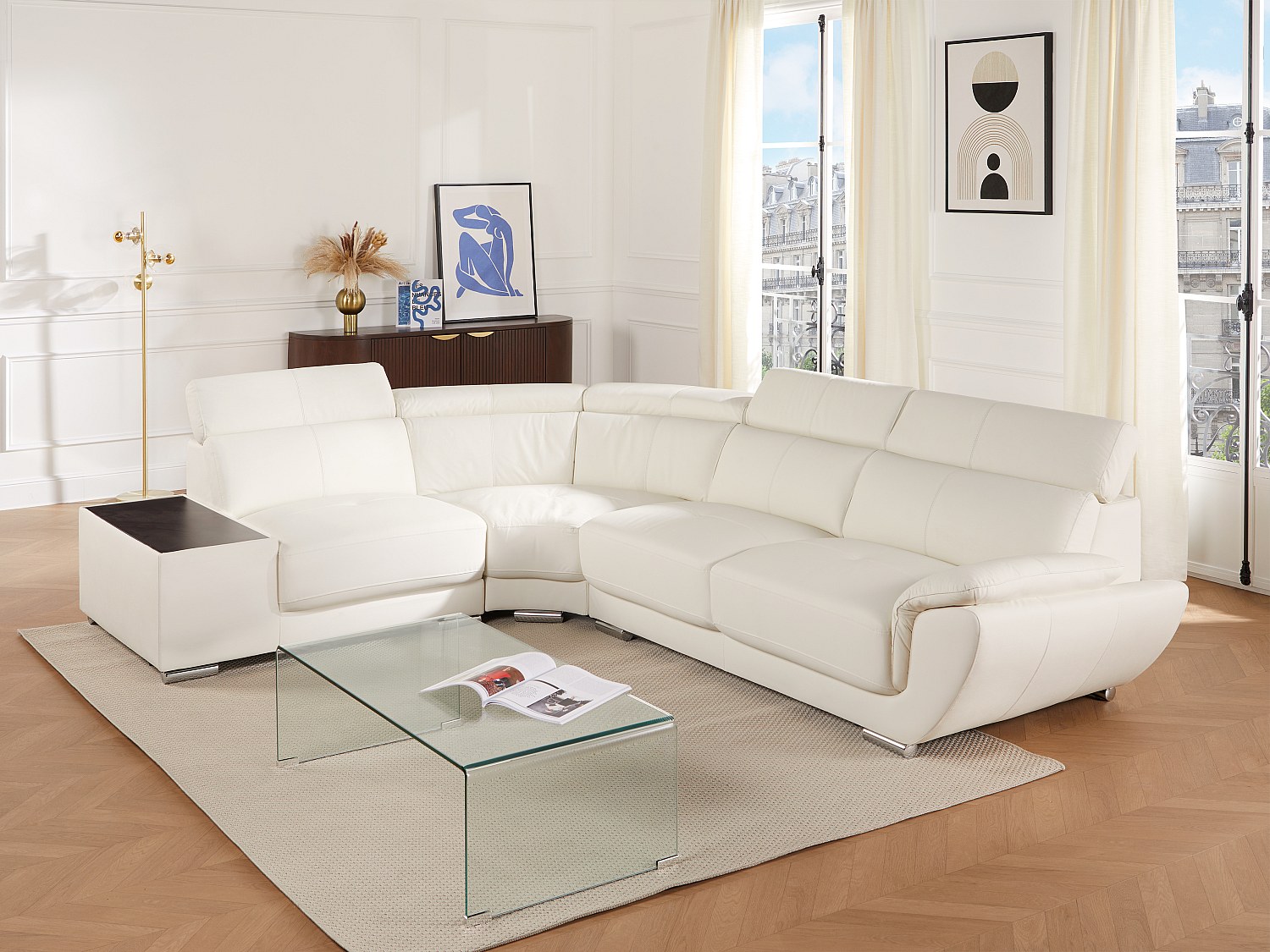 Vente-unique Ecksofa Leder - Ecke Links - Weiß - Nahia