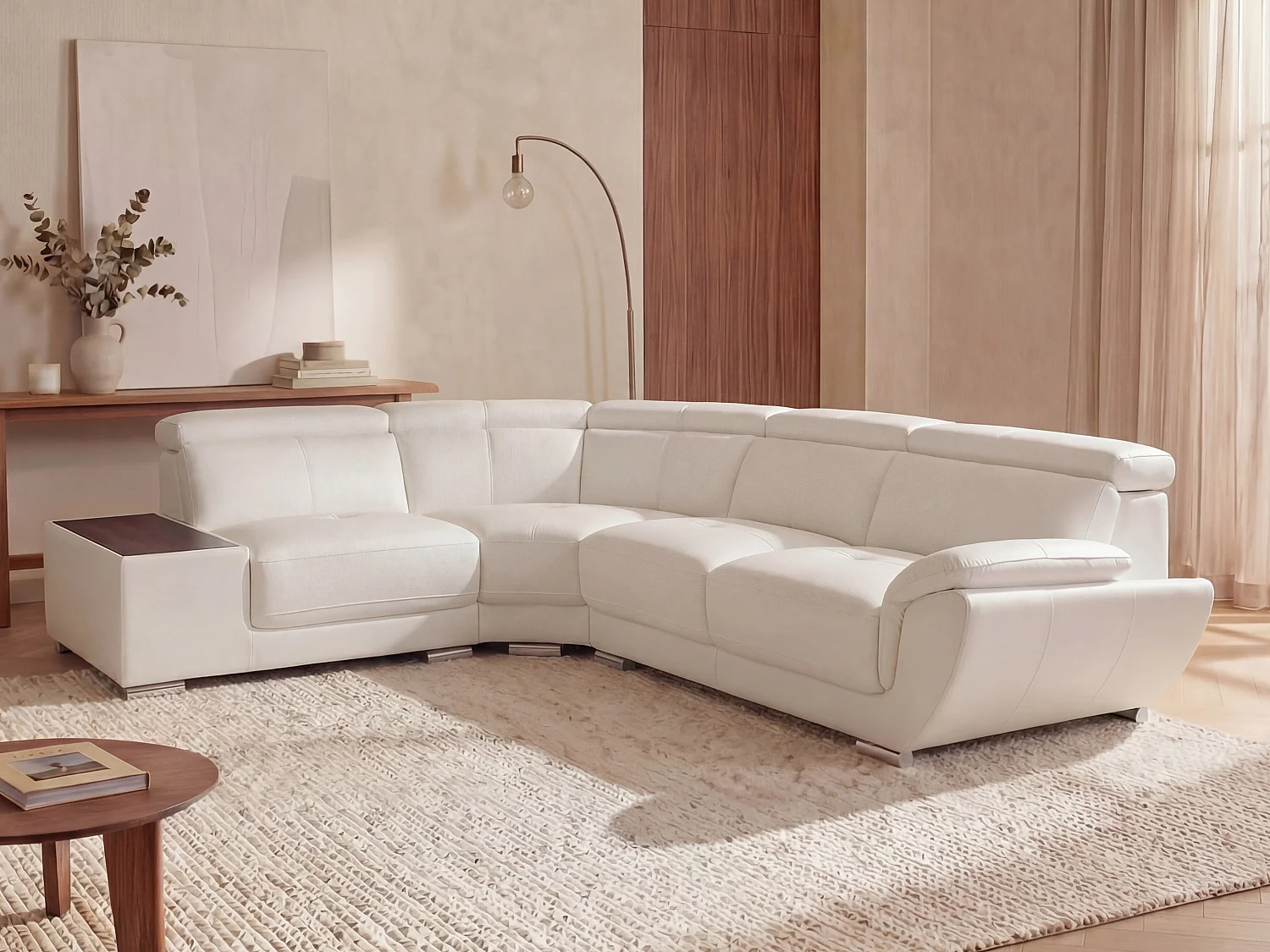 Ecksofa Leder - Ecke Links - Weiß - NAHIA