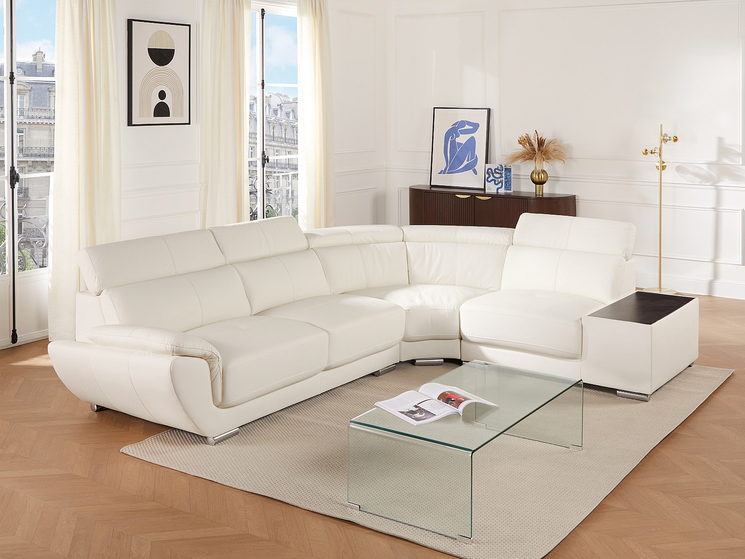 Vente-unique Ecksofa Leder - Ecke Rechts - Weiß - Nahia