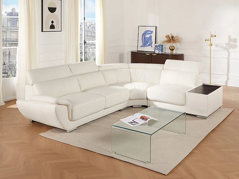 Canapé d'angle en cuir NAHIA - Blanc - Angle droit