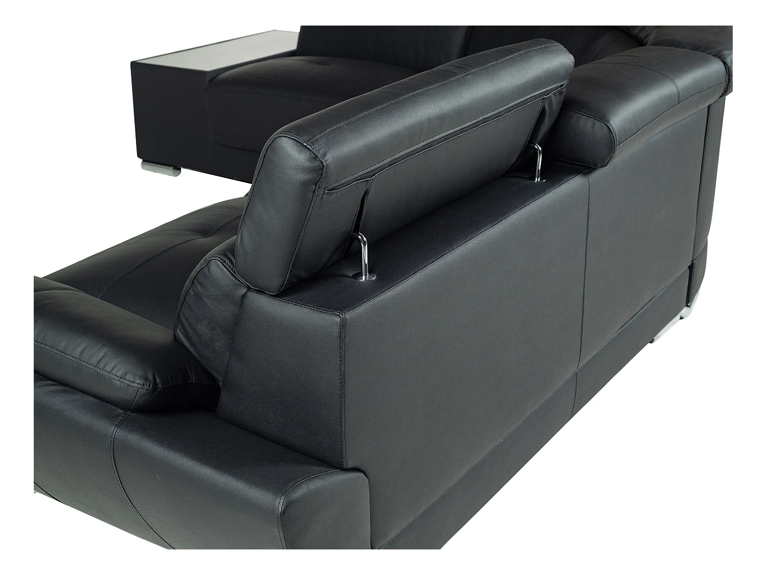 Sofá de canto em pele Preto - Canto esquerdo - NAHIA