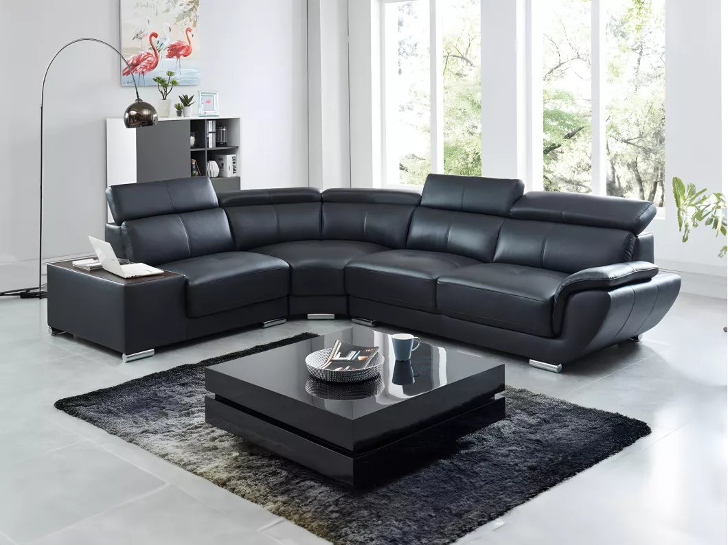 Kauf Unique Ecksofa Leder - Ecke Links - Schwarz - NAHIA