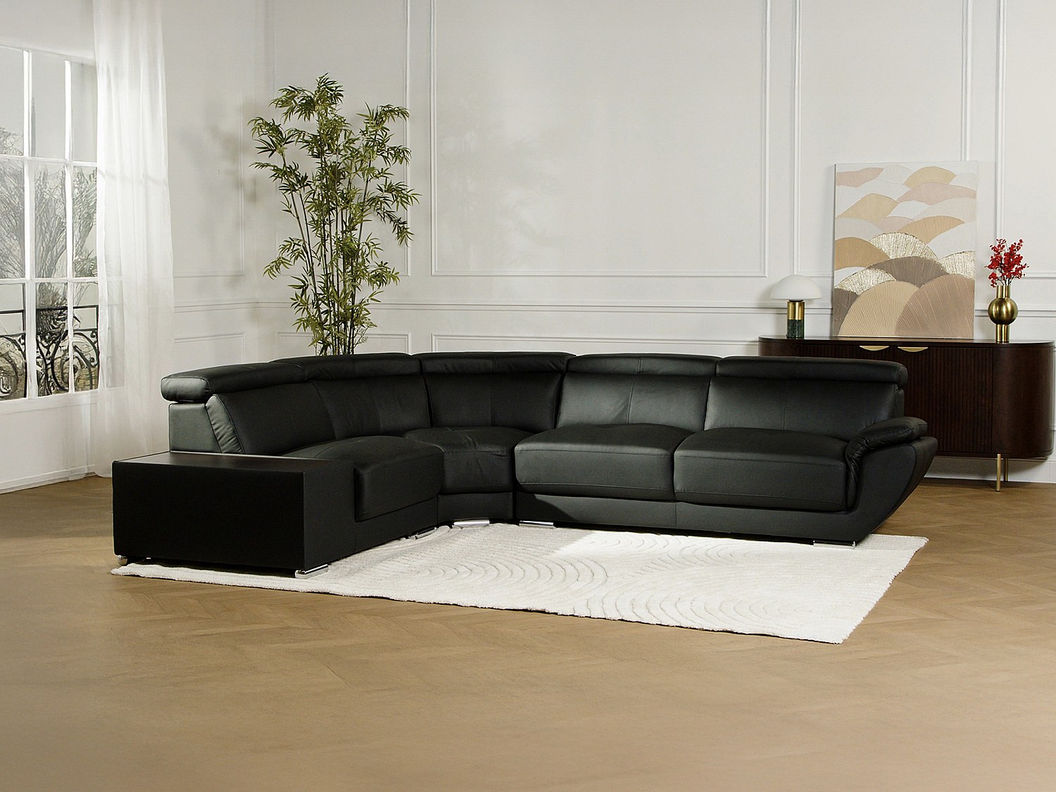 Vente-unique Ecksofa Leder - Ecke Links - Schwarz - Nahia