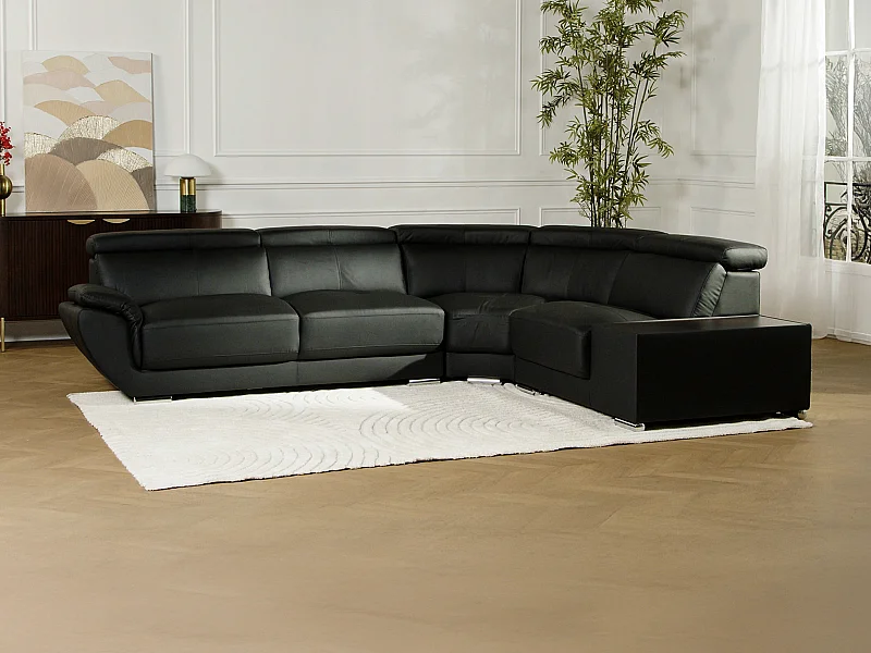 Hoekbank van leer NAHIA - Zwart - Hoek links