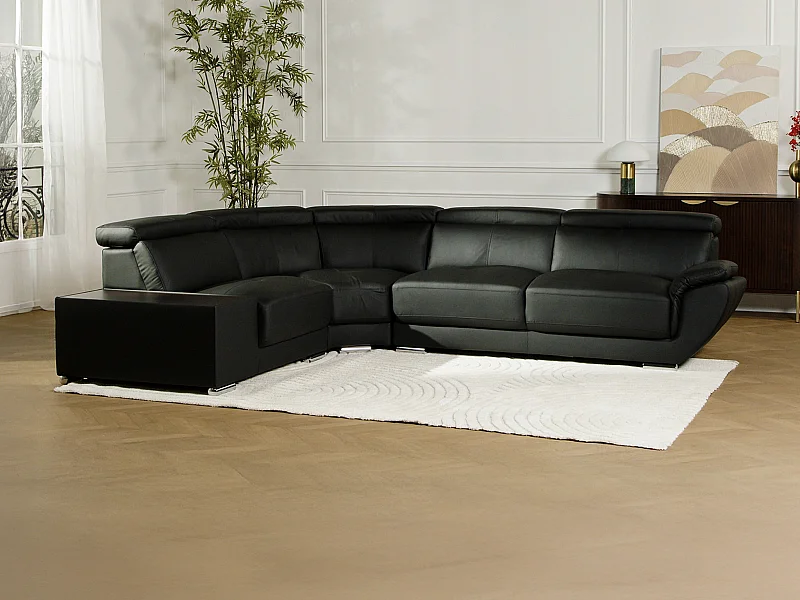 Divano angolare in pelle Nero - Angolo a sinistra - NAHIA