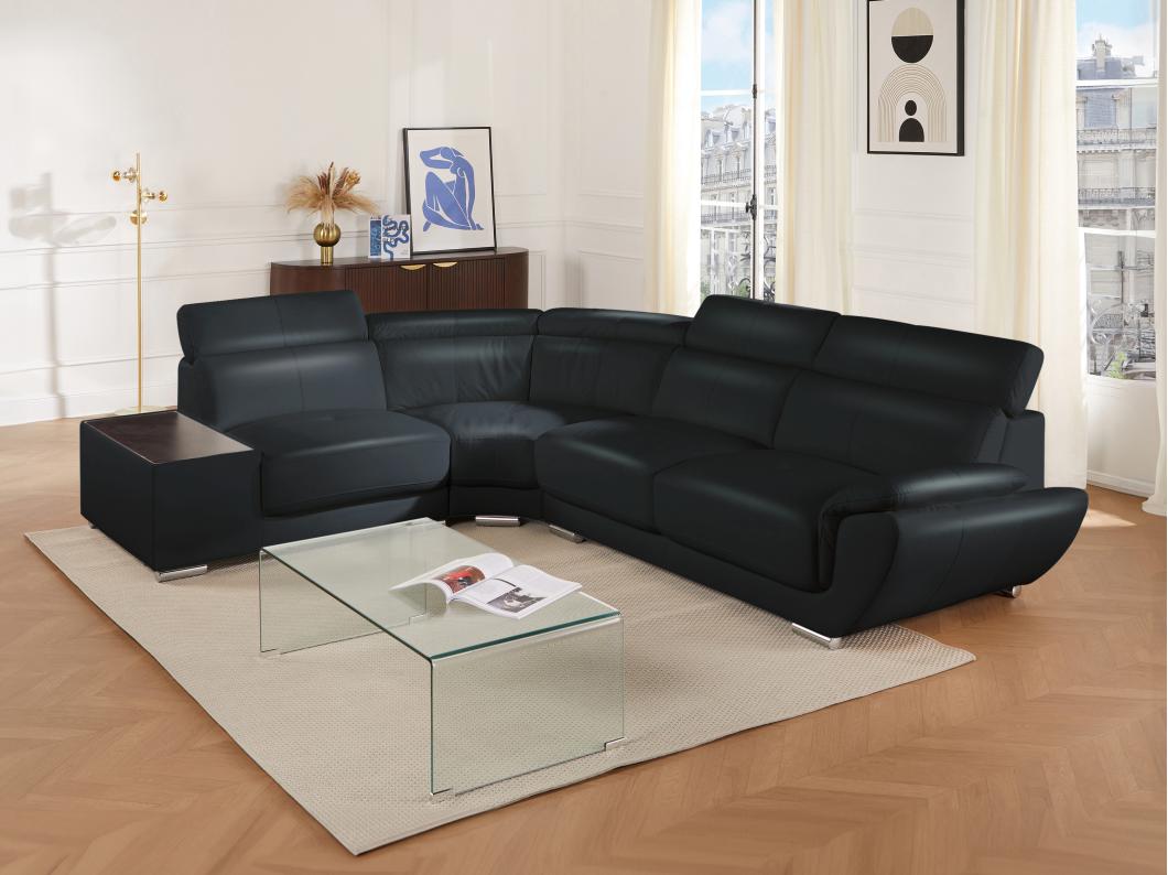 Ecksofa Leder - Ecke Links - Schwarz - NAHIA