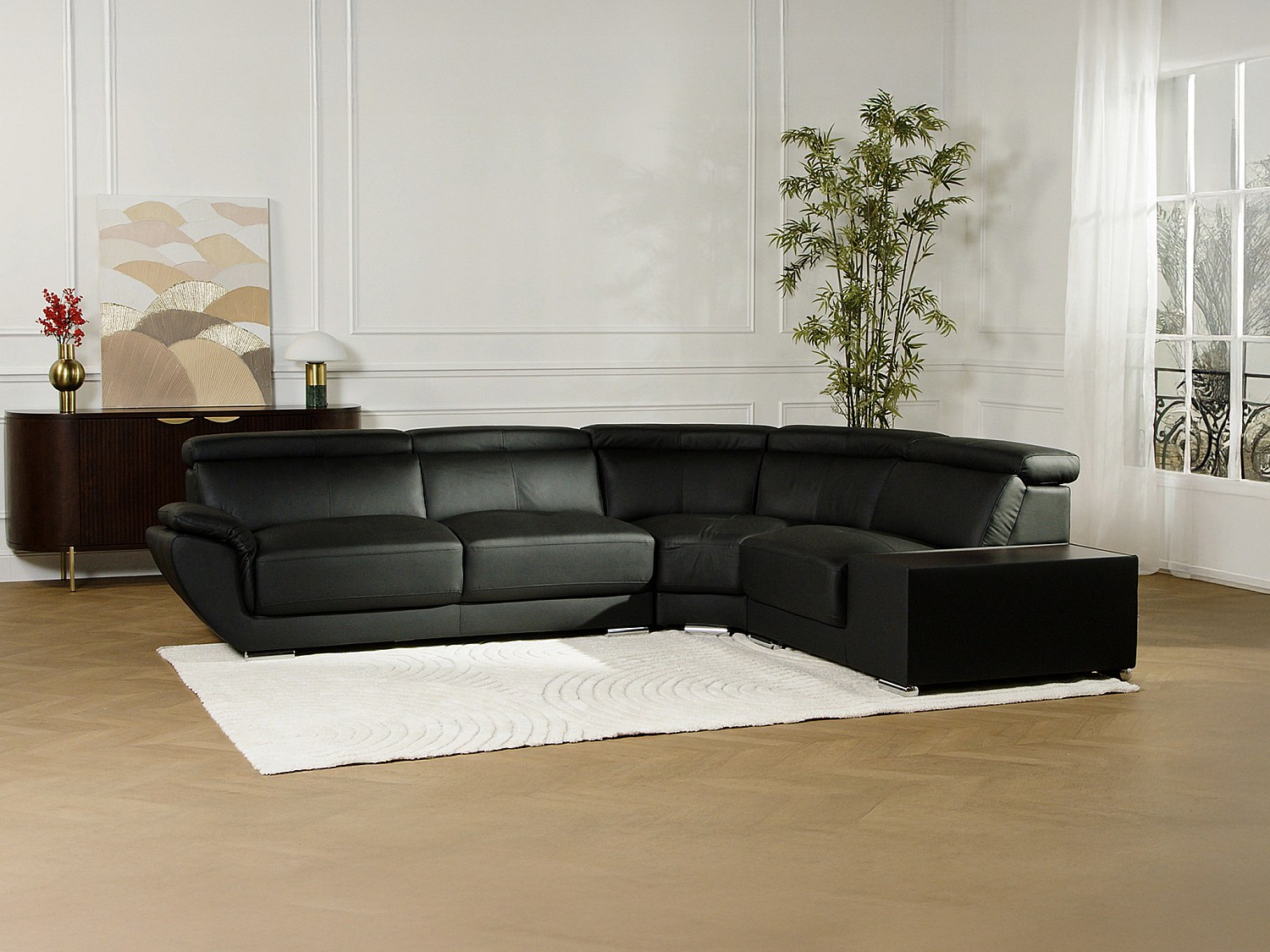 Vente-unique Ecksofa Leder - Ecke Rechts - Schwarz - Nahia