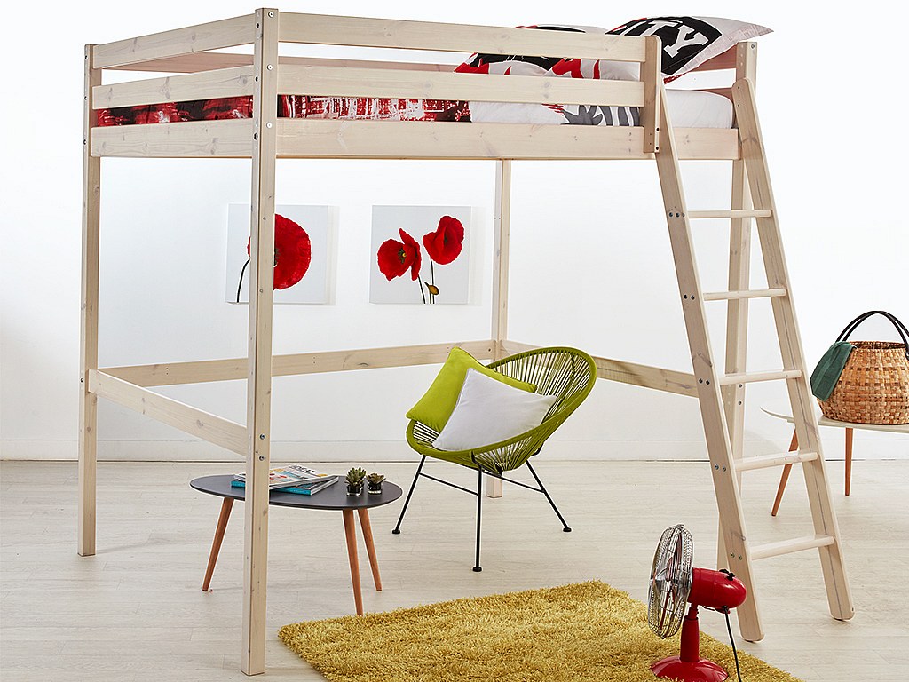 Hochbett Massivholz GEDEON + Lattenrost - 140x190 cm