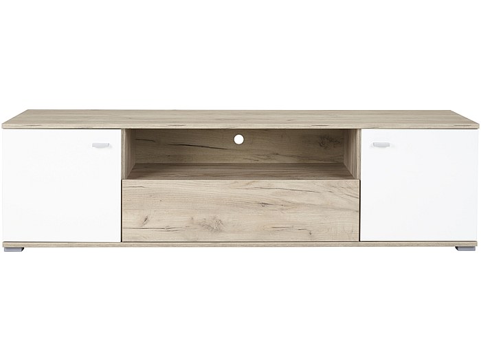 Mueble de TV BERYLLA - 2 puertas y 1 cajón - Roble y Blanco | Venta-Unica