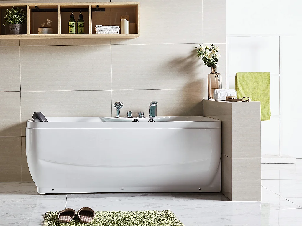 Baignoire balnéo blanche - 1 place - 140L - 150 x 75 x 54,5 cm - Angle droit - GAVINO