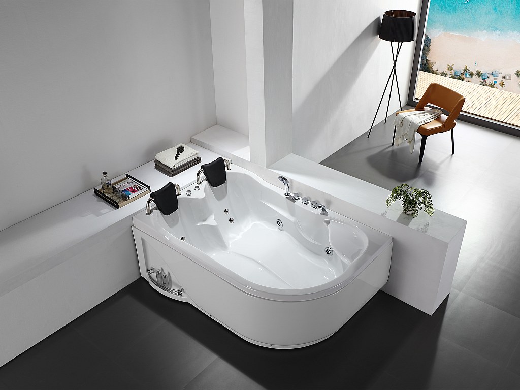 Whirlpool Badewanne - 2 Personen - 385 L - 181 x 121 x 65 cm - Ecke Links - Weiß - RAFINA