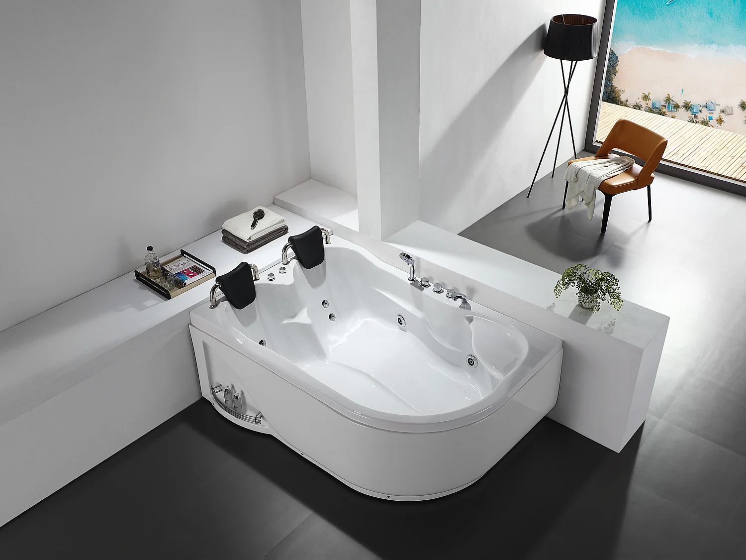 Baignoire balnéo blanche - 2 places - 385 L - 181 x 121 x 65 cm - Angle gauche - RAFINA