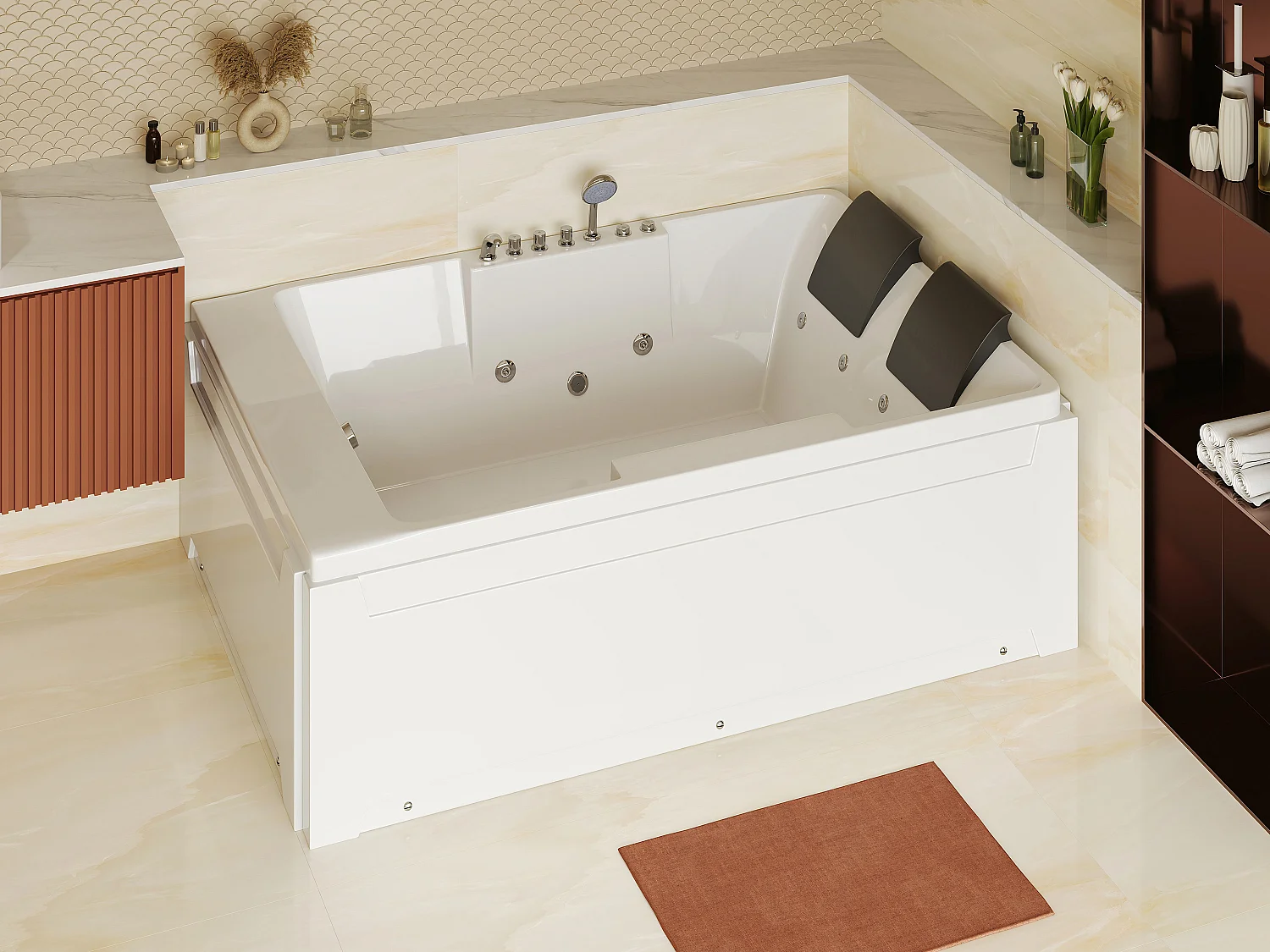 Baignoire balnéo - 2 places - 515 L - 182 x 122 x 62 cm - Angle droit - THALASSA
