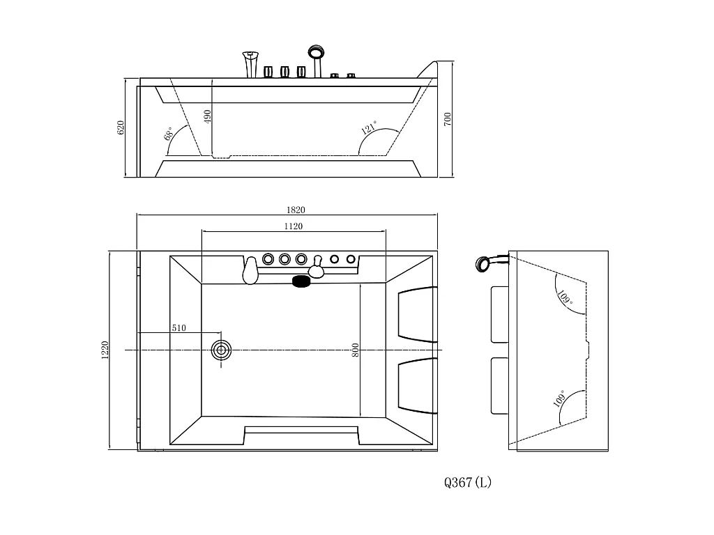 Vasca per balneoterapia  - 2 posti - 515 L - 182x122xH62 cm - Angolo destro - THALASSA