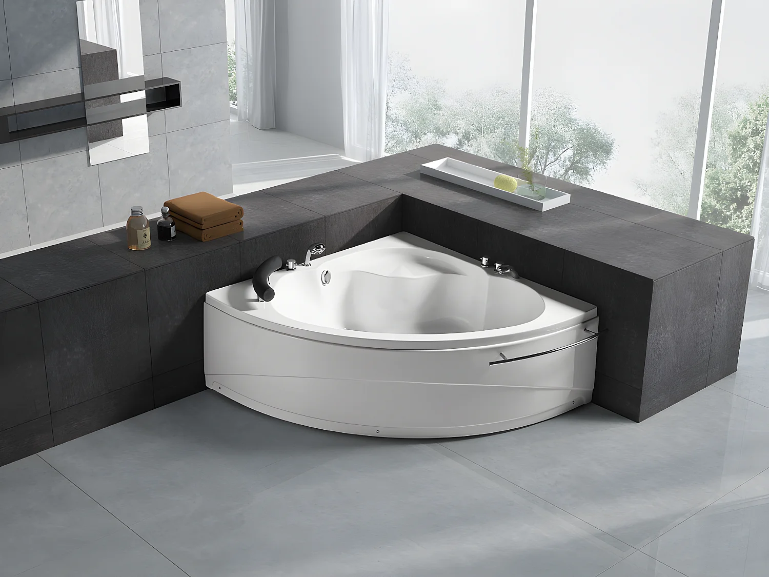 Baignoire d'angle NAVONA avec robinetterie - 263L - 135*135*54 cm