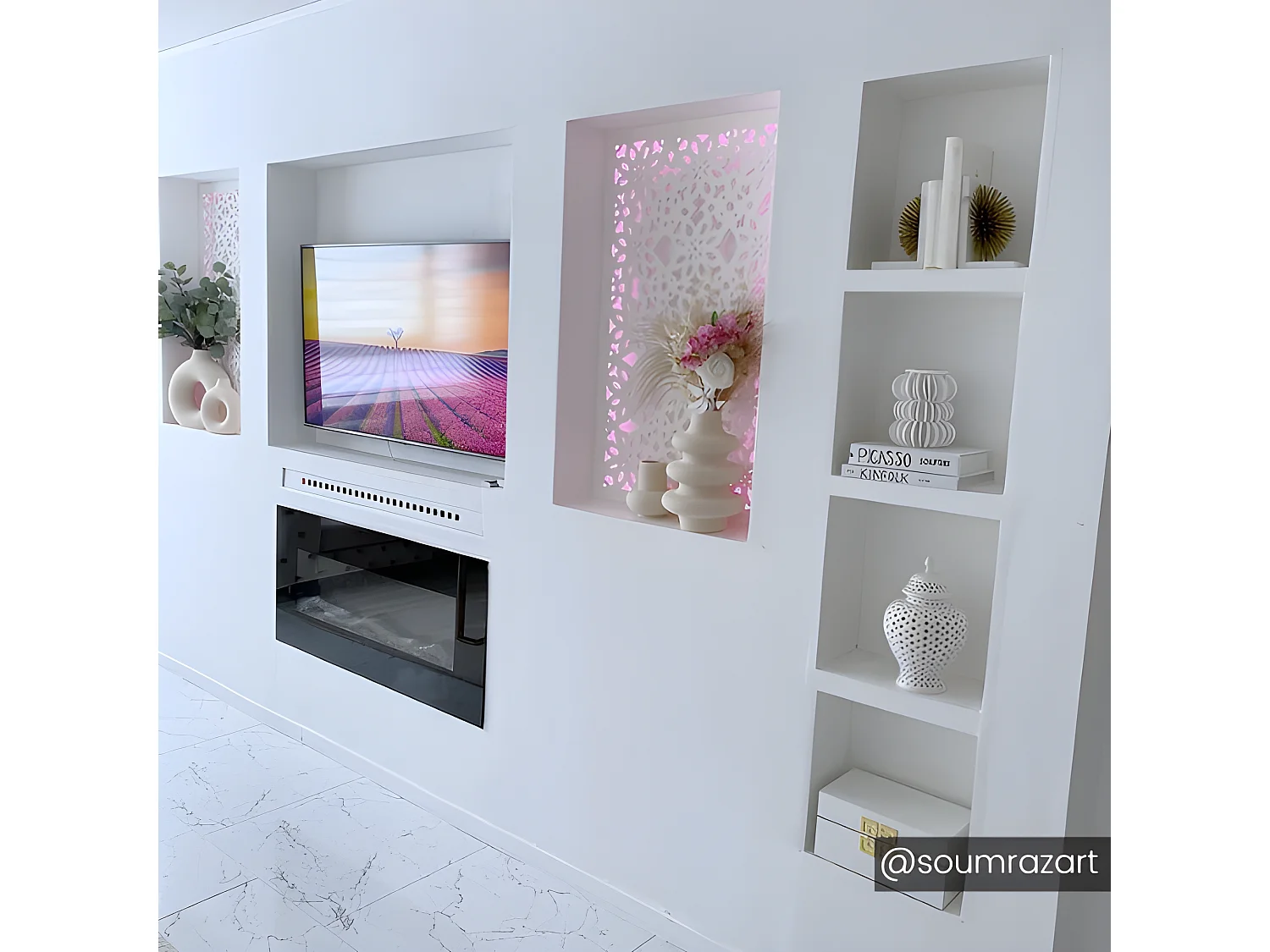 Kominek elektryczny CHANDELA - Szer. 84 x Gł. 14 x Wys. 45 cm - Czarny