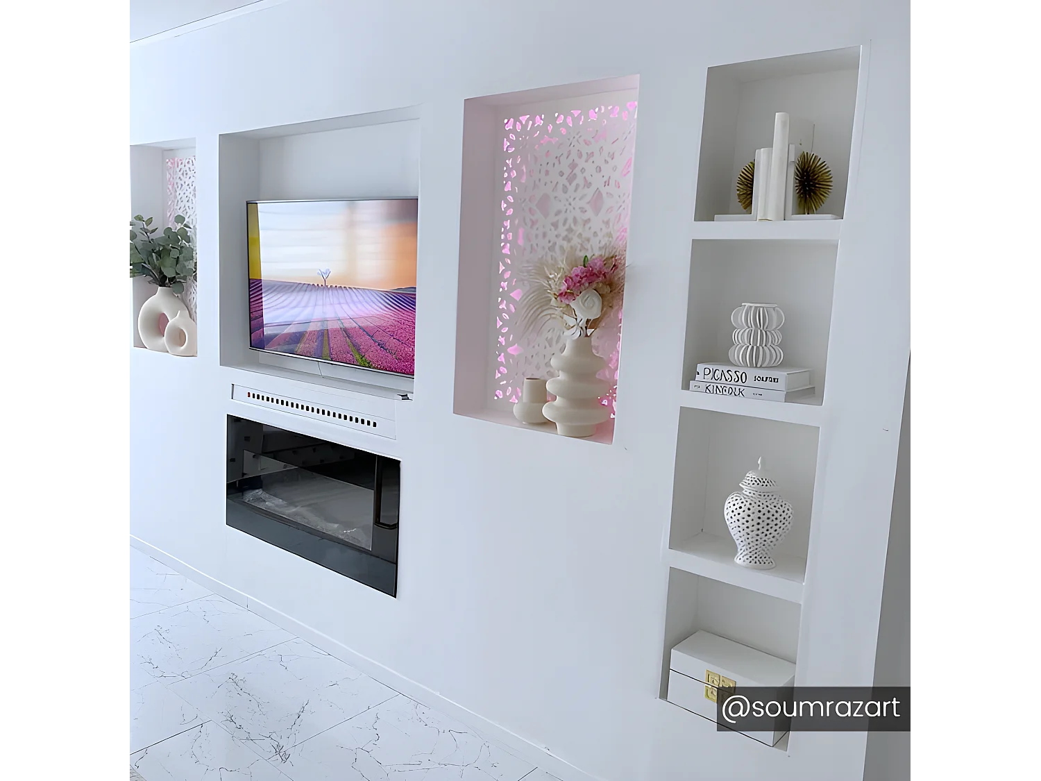 Cheminée électrique CHANDELA - Murale -  L84 x P14 x H45 cm - Noire