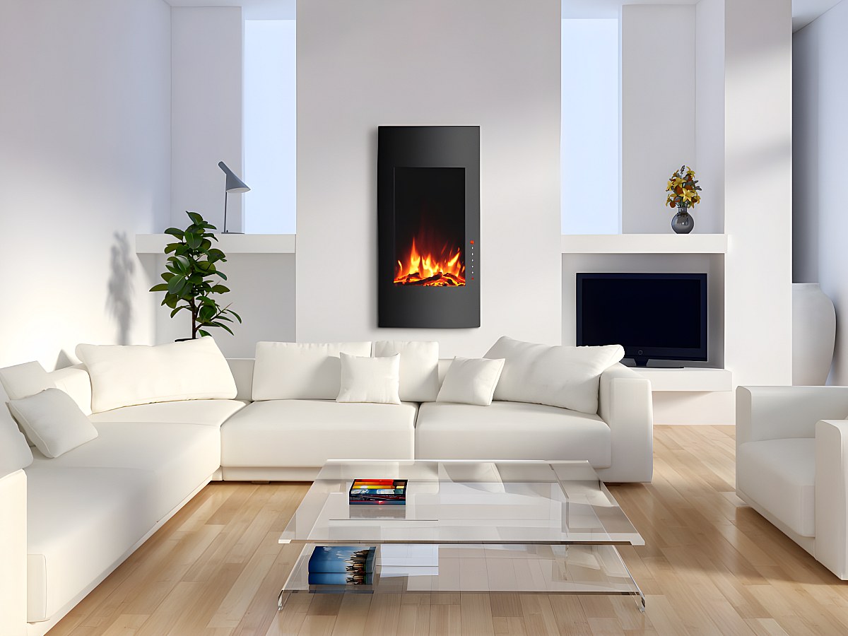 Chimenea eléctrica curva VULCANO L.41xAn.13xAlt.81cm Negra