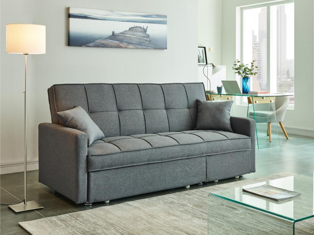 Schlafsofa 3-Sitzer - Stoff - Grau - CANETTI günstig online kaufen