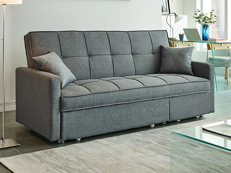 Schlafsofa 3-Sitzer - Stoff - Grau - CANETTI