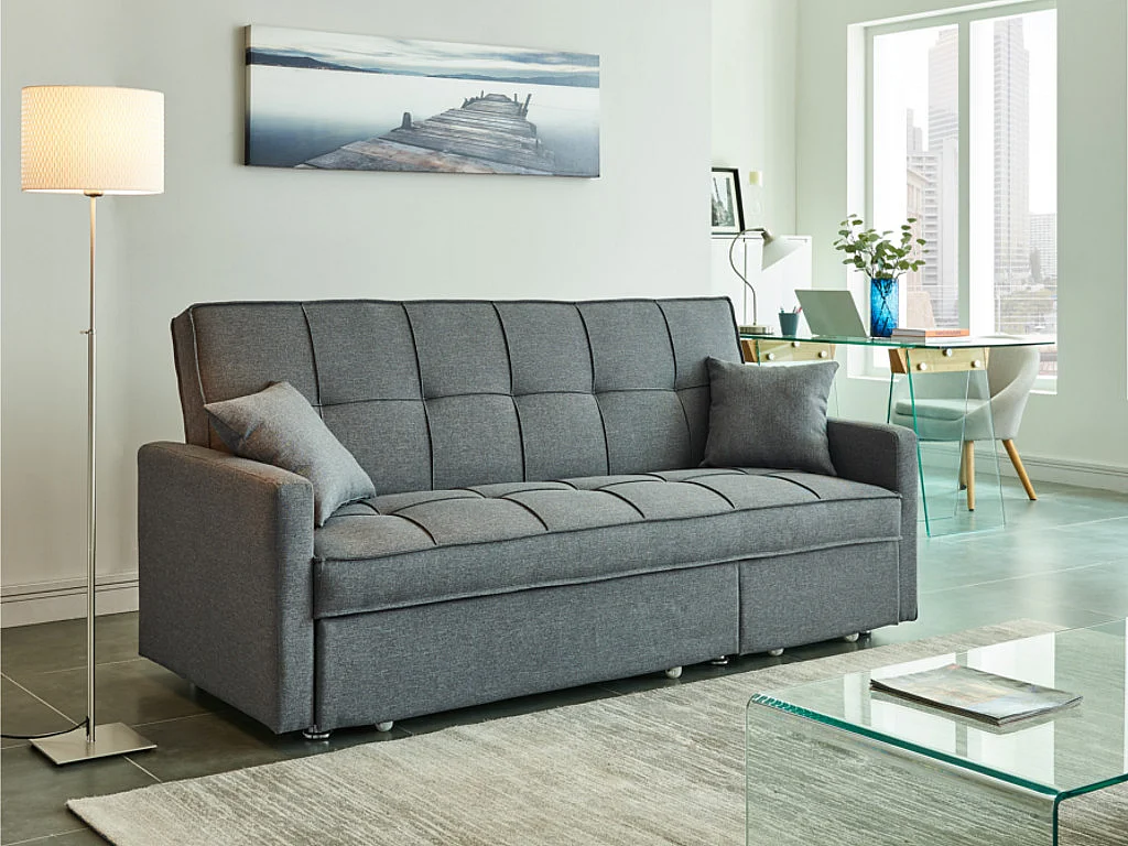 Canapé 3 places convertible en tissu CANETTI - Gris