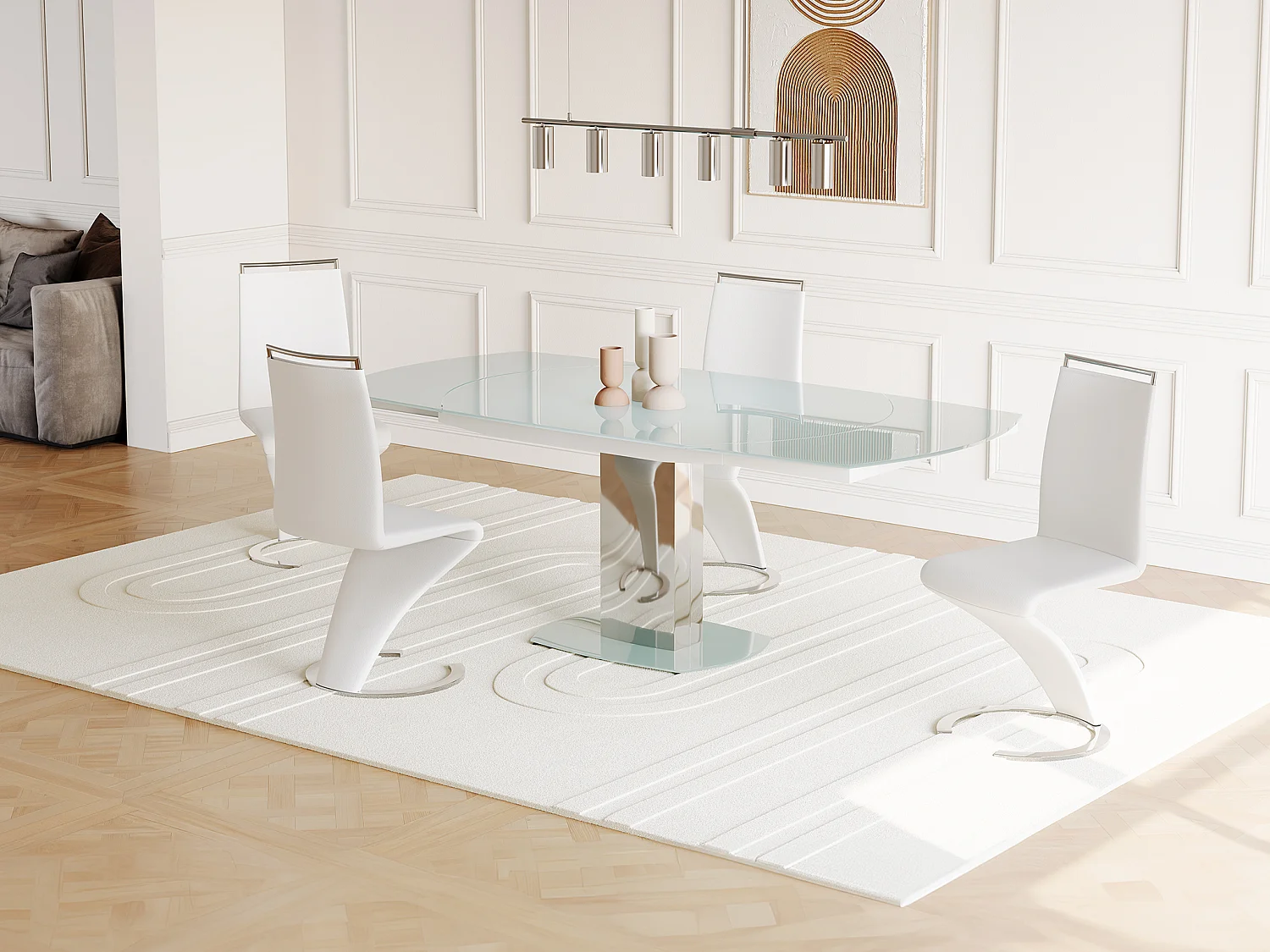 Table à manger extensible TALICIA - Verre trempé & métal - 6 à 8 personnes - Coloris Blanc