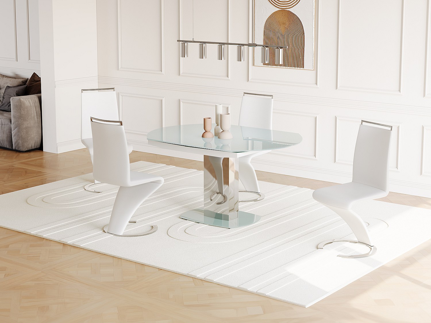 Esstisch ausziehbar - Glas & Metall - Weiß - TALICIA günstig online kaufen