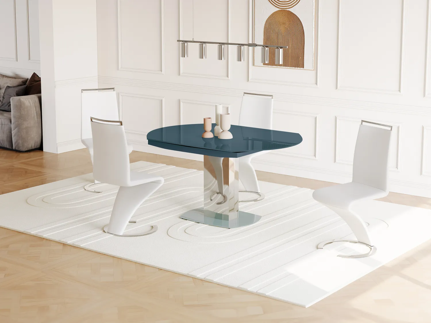 Mesa de comedor extensible TALICIA - Cristal templado y metal - 6 a 8 cubiertos - Color Gris