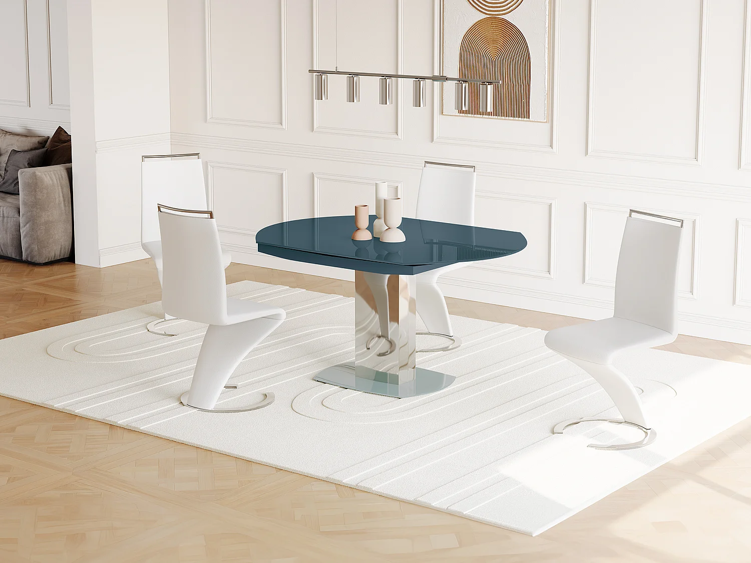 Table à manger extensible TALICIA - Verre trempé & métal - 6 à 8 personnes - Coloris Gris