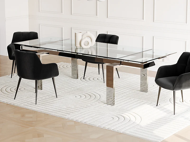 Mesa de comedor extensible - Cristal templado y metal - 8 a 10 cubiertos - LUBANA