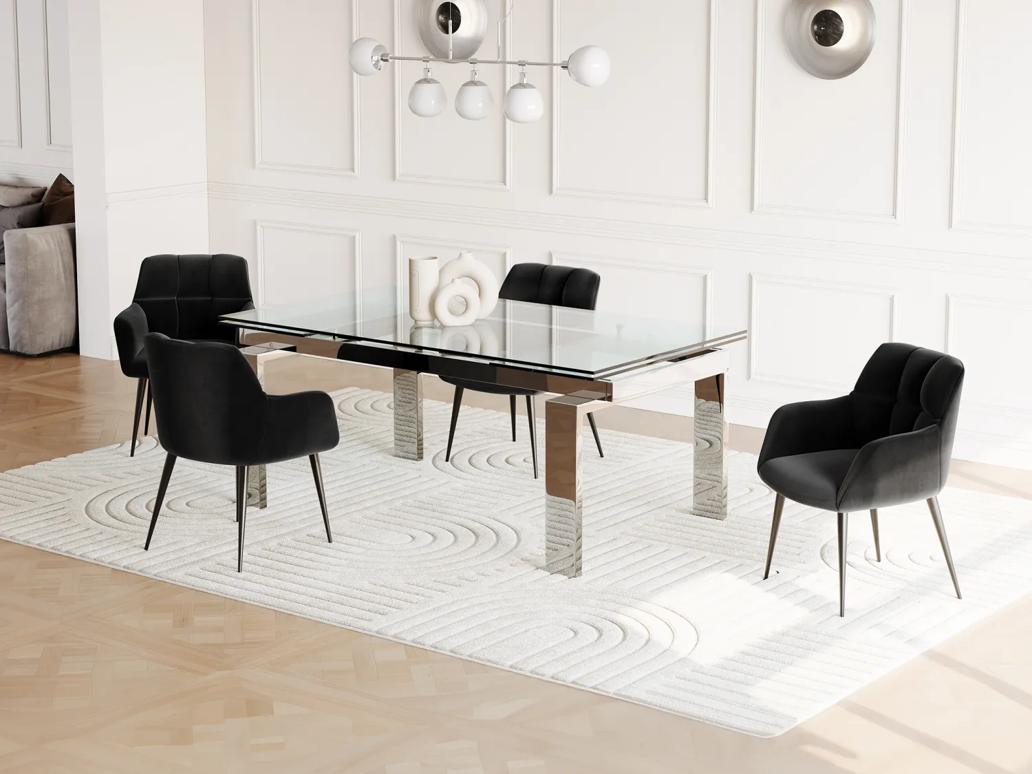 Table à manger extensible 8 à 10 personnes en verre trempé et métal - Transparent - LUBANA