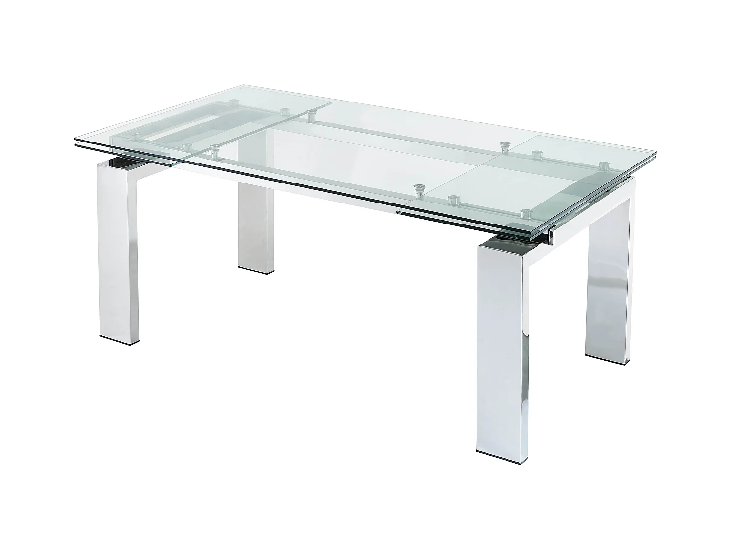 Table à manger extensible 8 à 10 personnes en verre trempé et métal - Transparent - LUBANA