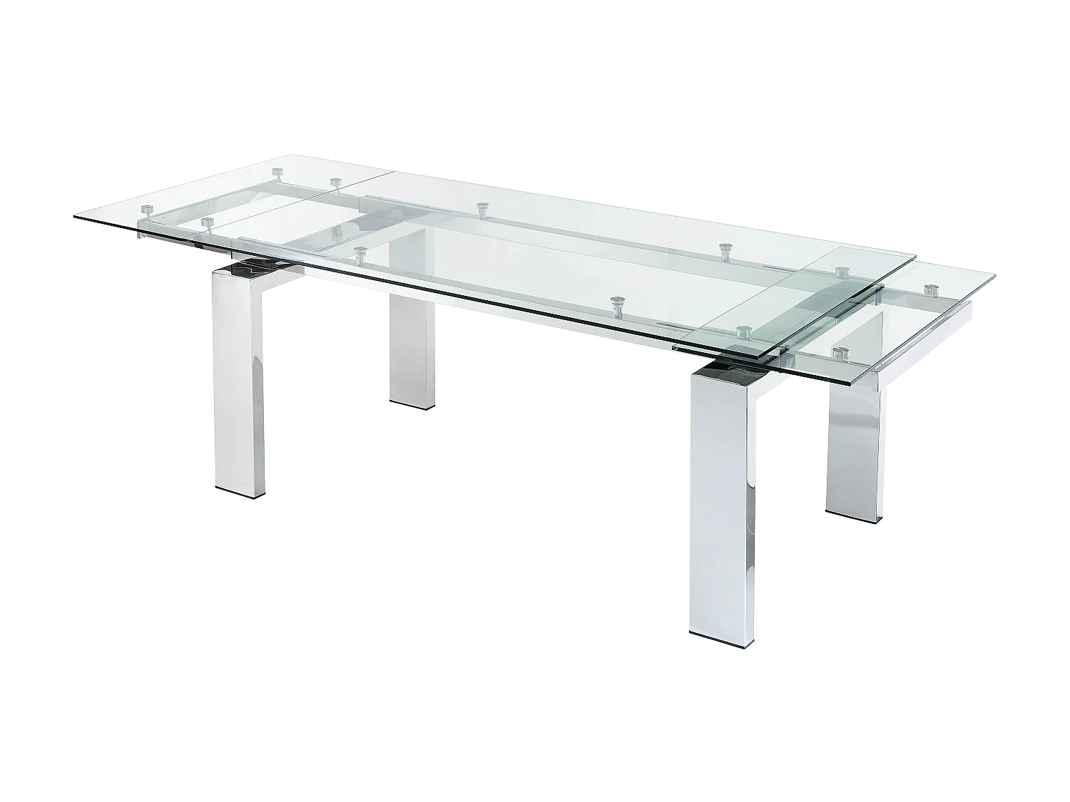 Table à manger extensible 8 à 10 personnes en verre trempé et métal - Transparent - LUBANA