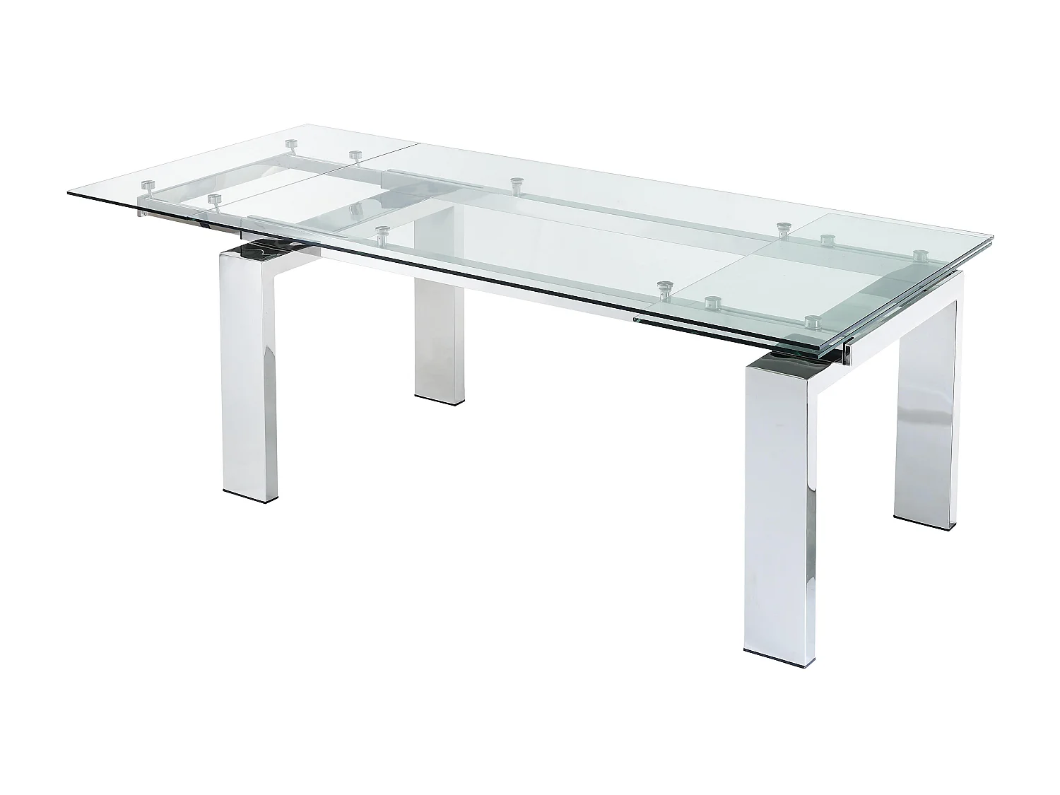Table à manger extensible 8 à 10 personnes en verre trempé et métal - Transparent - LUBANA
