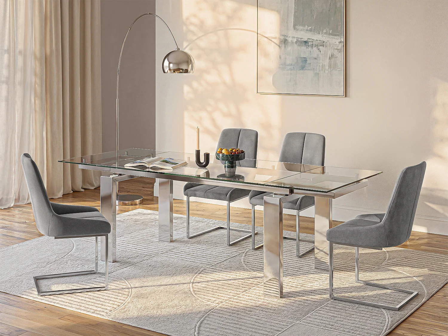 Utdragbart matbord för 8 till 10 personer i härdat glas och metall - Transparent - LUBANA
