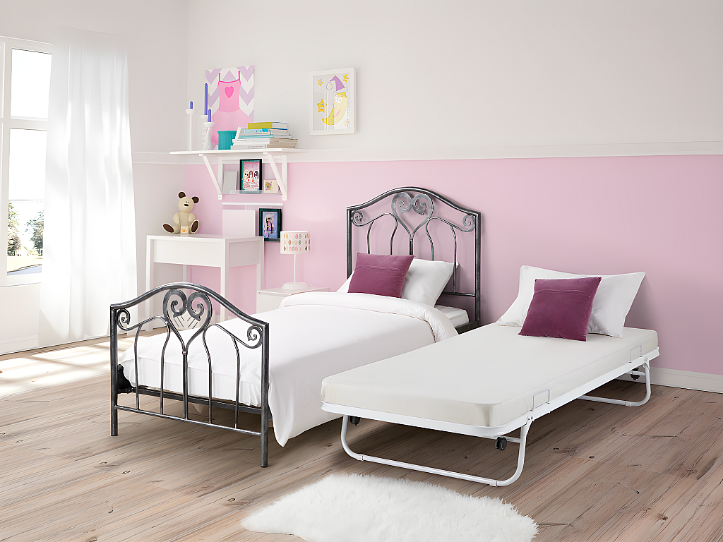 Klappbett + Lattenrost - Metall - 90 x 190 cm - Weiß - ADONIS