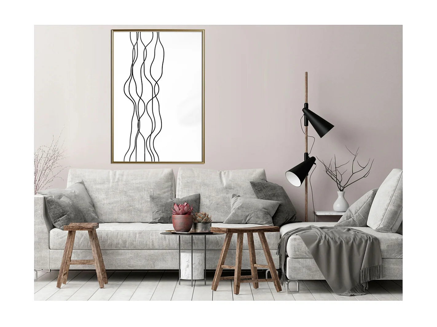 Affiche Murale Encadrée "Wavy Lines" 40 x 60 cm Or