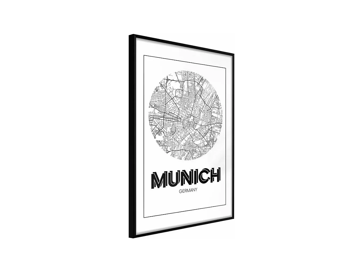 Affiche Murale Encadrée "City Map Munich Round" 40 x 60 cm Noir