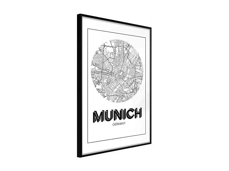 Affiche Murale Encadrée "City Map Munich Round" 40 x 60 cm Noir