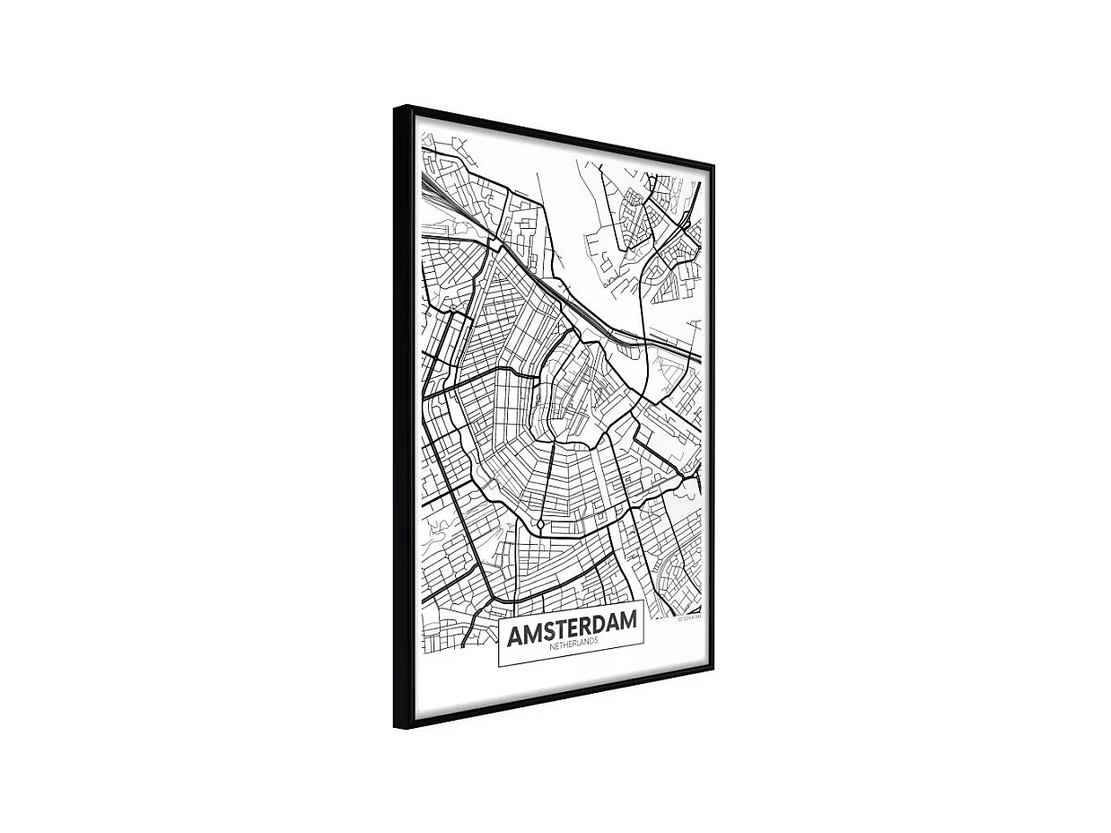 Affiche Murale Encadrée "City map Amsterdam" 30 x 42 cm Noir