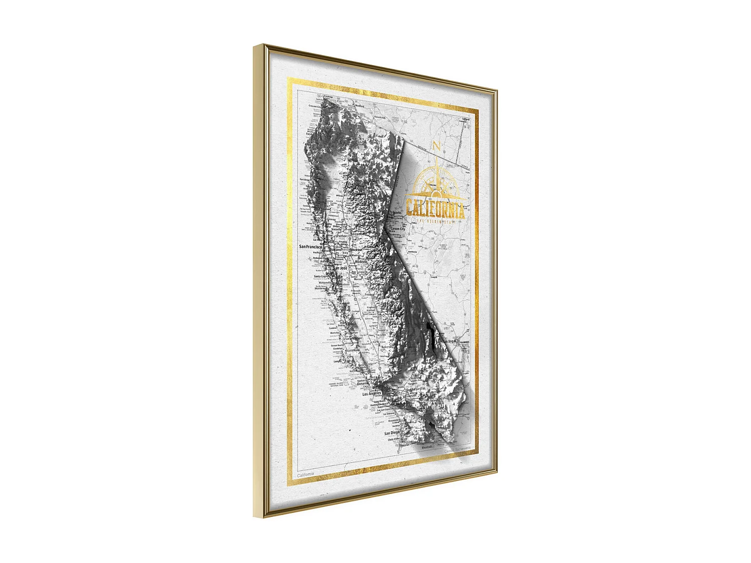 Affiche Murale Encadrée "Raised Relief Map California" 40 x 60 cm Or