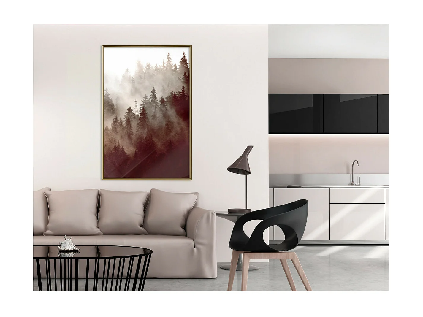 Affiche Murale Encadrée "Forest Fog" 40 x 60 cm Or