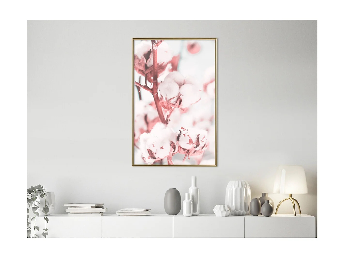 Affiche Murale Encadrée "Cotton Flowers" 40 x 60 cm Or