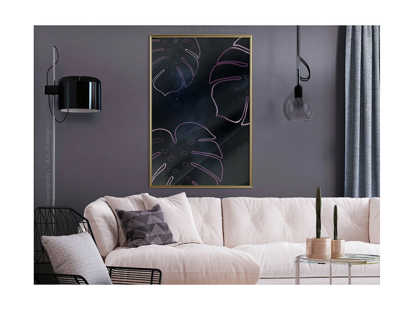 Affiche Murale Encadrée "Monstera Outline" 40 x 60 cm Or