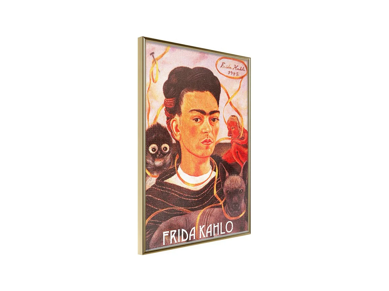 Affiche Murale Encadrée "Frida Khalo Self-Portrait" 40 x 60 cm Or
