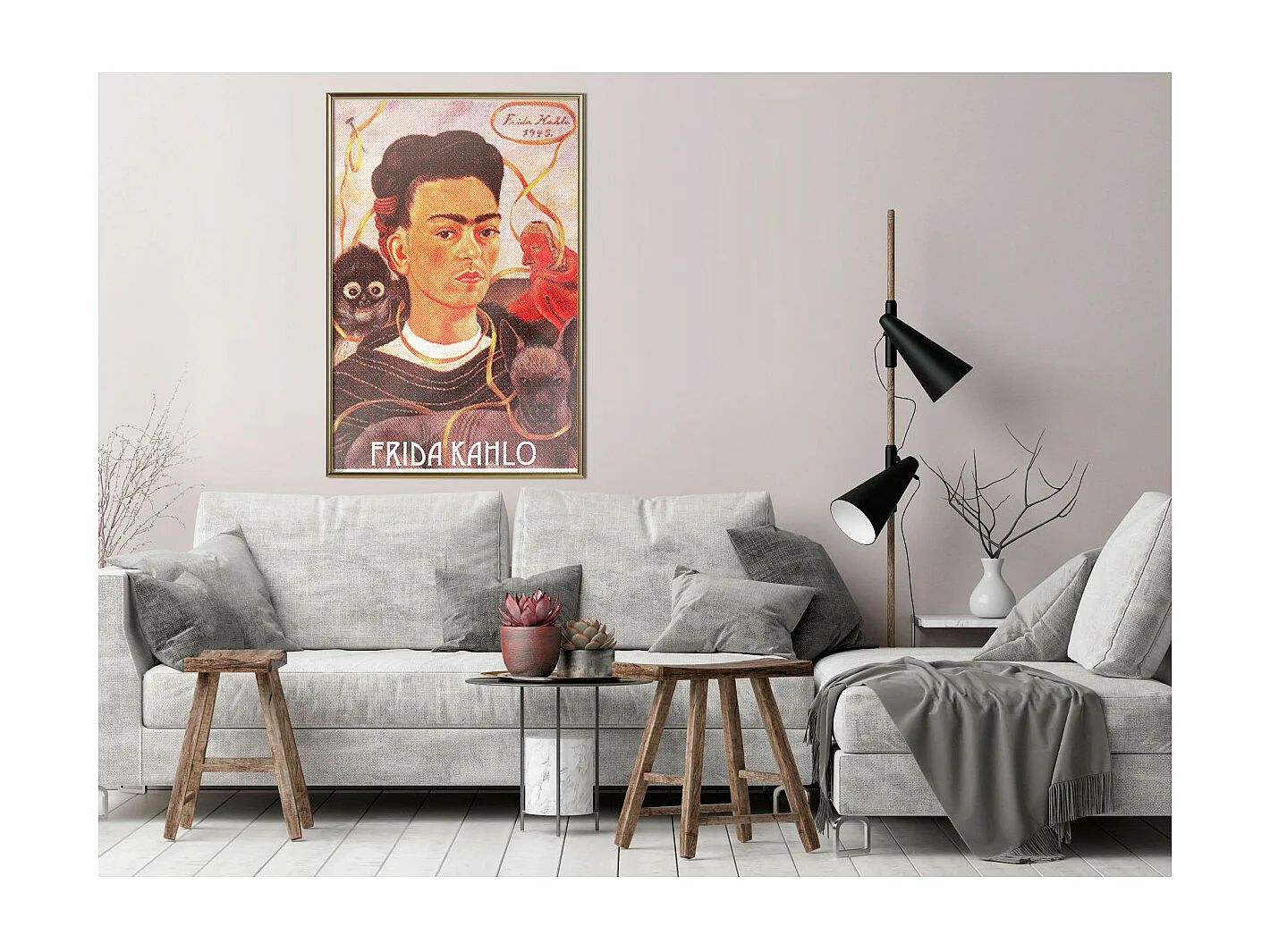 Affiche Murale Encadrée "Frida Khalo Self-Portrait" 40 x 60 cm Or