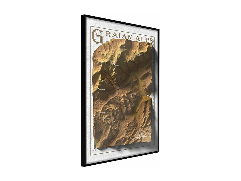 Affiche Murale Encadrée "Raised Relief Map Graian Alps" 30 x 42 cm Noir