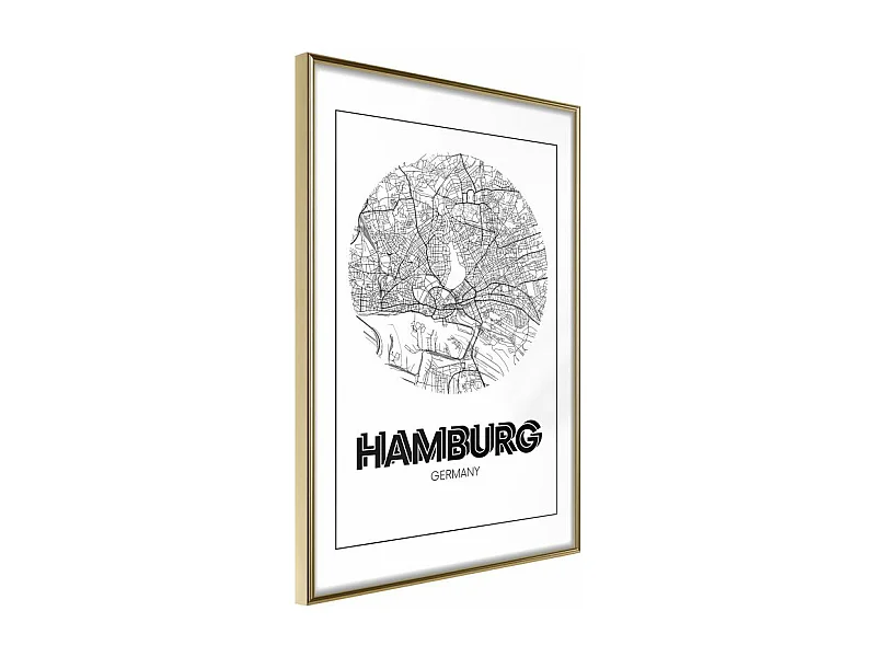 Affiche Murale Encadrée "City Map Hamburg Round" 40 x 60 cm Or