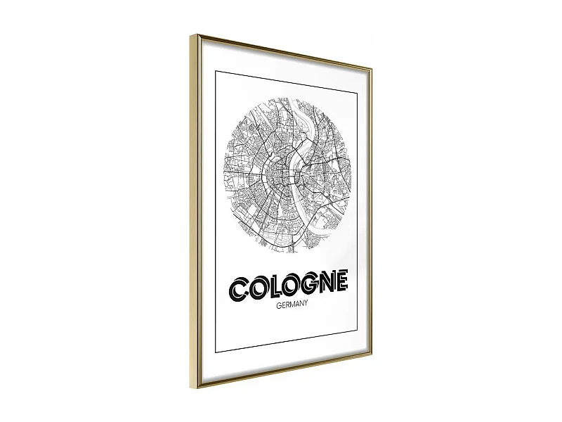 Affiche Murale Encadrée "City Map Cologne Round" 30 x 42 cm Or